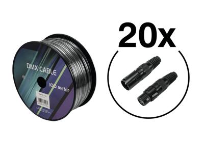 EUROLITE Set DMX Cable 2x0.22 100m bk + 40 Connectors