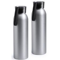 2x Aluminium drinkfles/waterfles met zwarte dop 650 ml