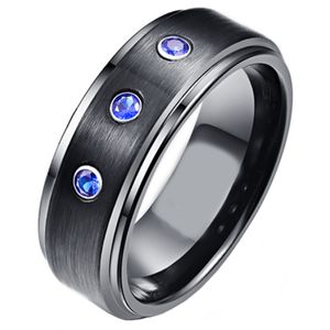 Wolfraam heren ring mat zwart Tanzanite Blue