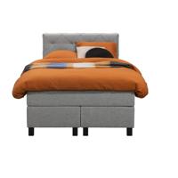 Leen Bakker - Boxspring Liv Geruit - Licht - 120x200 Cm - Vierkante Poot - Stof - Grijs