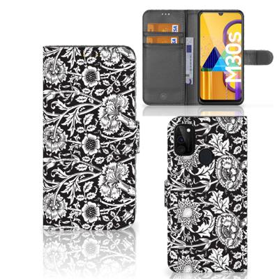 Samsung Galaxy M21 | M30s Hoesje Black Flowers Samsung Galaxy M21 | M30s Hoesje Black Flowers
