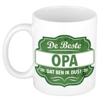 De beste opa dat ben ik cadeau mok / beker wit met groen embleem 300 ml