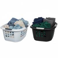 Wasmanden set - 2 stuks - extra groot - grijs/wit - kunststof - 51 liter - 67 x 47 x 27 cm