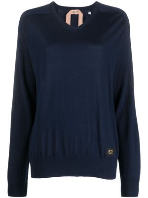Nº21 pull en laine vierge à patch logo - Bleu