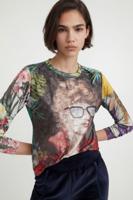 T-shirt met kunstwerk van dame - GREEN - XS