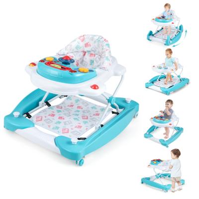 6 in 1 Loopfiets Loopwagen met Afneembaar Speelbord & Voetkussen Baby Walker in Hoogte Verstelbaar & Opvouwbaar Groen