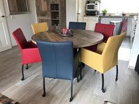 Set van 6 leren eetkamerstoelen met wieltjes en armleuning - diverse kleuren leer - Echt leer, Modern, ontdek de vele Leersoorten en Kleuren bij ShopX