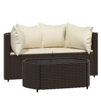 vidaXL 3-delige Loungeset met kussens poly rattan bruin