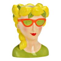 Bloempot/vaas vrouwenhoofd - citroenen meisje - geel - keramiek - 12 x 17 cm Bloempot/vaas vrouwenhoofd - citroenen meisje - geel - keramiek - 12 x 17 cm