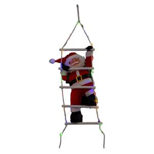 Verlichte kerstman op ladder - klimmend - H60 cm - met LED verlichting en muziek