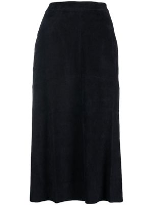 PAULA jupe mi-longue en daim à taille haute - Bleu