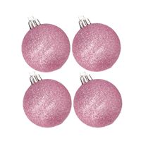 4x stuks kunststof glitter kerstballen roze 10 cm - thumbnail