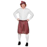 Schotse verkleed kilt met baret - rood - heren - Schotland rok - verkleedkleding - Carnavalskleding