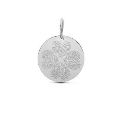 Gepersonaliseerde vingerafdrukken klaver bedel - Stainless steel - Zilver - 13 mm - 4 vingerafdrukken