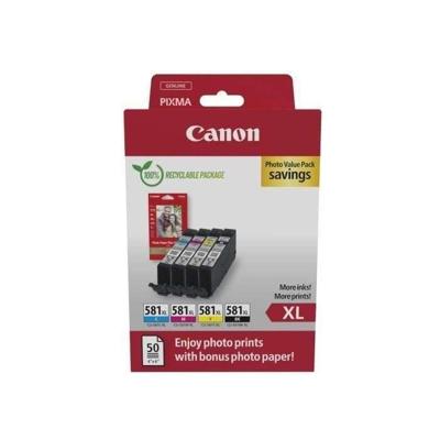 Multipack inktcartridges + fotopapierpakket - CANON - CLI-581XL Zwart/Cyaan/Magenta/Geel - Hoog rendement