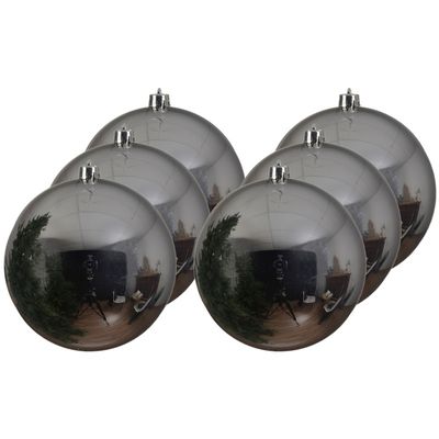 6x Grote zilveren kerstballen van 14 cm glans van kunststof