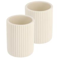 Tendance Tandenborstelbeker 101 series - 2x - wit - geribbeld - PS - 7 x 9,5 cm