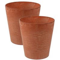 2x stuks plantenpot/bloempot in een natuursteen look Dia 22 cm en Hoogte 20 cm light terra cotta