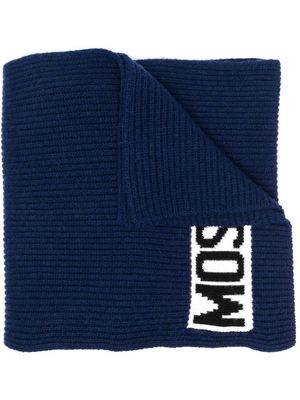 Moschino écharpe nervurée à logo en intarsia - Bleu