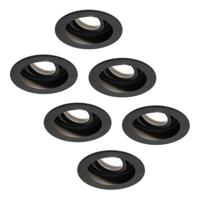 Set van 6 Laredo LED inbouwspots - GU10 5 Watt 400 lumen - 4000K neutraal wit - Dimbaar - verzonken - Rond - Kantelbaar - IP20 Voor binnen - Zwart