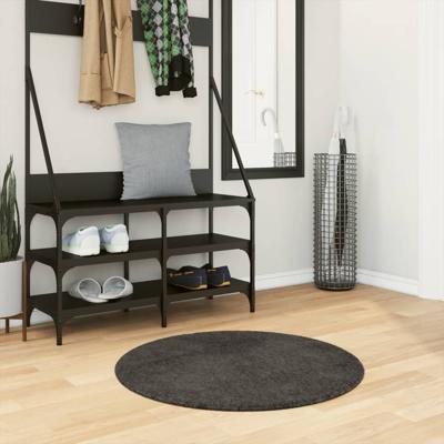 VidaXL Vloerkleed istan hoogpolig glanzend ø 80 cm antracietkleurig
