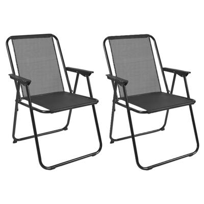 Home Deco Factory camping/strand stoel - 2x - aluminium - inklapbaar - zwart - L45 x B54 x H84 cm