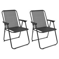 Home Deco Factory camping/strand stoel - 2x - aluminium - inklapbaar - zwart - L45 x B54 x H84 cm