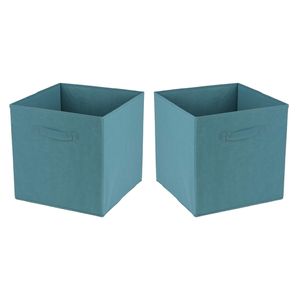 Opbergmand/kastmand Square Box - 2x - karton/kunststof - 29 liter - petrol blauw - 31 x 31 x 31 cm