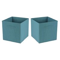 Opbergmand/kastmand Square Box - 2x - karton/kunststof - 29 liter - petrol blauw - 31 x 31 x 31 cm - thumbnail