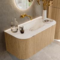 Badmeubel Mondiaz Kurve-Dlux | 100 cm | Meubelkleur Oak | Wastafelkleur Frappe | Solid surface | Midden spoelbak | Zonder kraangat(en)