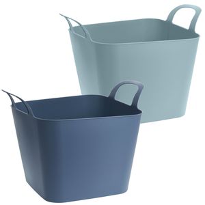 Voordeelset van 2x stuks kunststof flexibele emmers/wasmanden/kuipen 36 liter in het blauw/groen