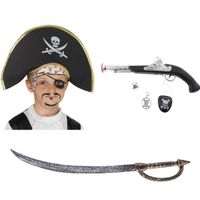 Verkleed speelgoed Piraten hoed zwaard en pistool met ooglapje - Verkleedhoofddeksels - thumbnail