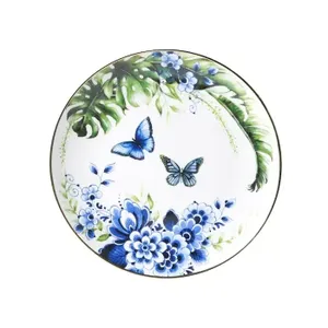 Heinen Delfts Blauw - Wandbord vlindertuin d20.5cm