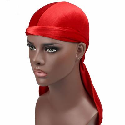 Fluweel tulband cap lange staart piraat Hat chemotherapie Cap (rood)
