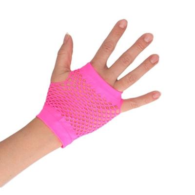 Carnaval verkleed korte visnet handschoenen - roze - voor volwassenen