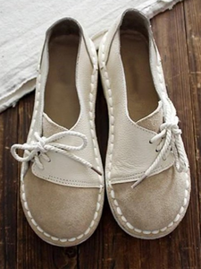 Lightweight Soft Contrast Lace-Up Flats
