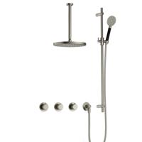 Hotbath Cobber X - CX7067 - Inbouw Regendoucheset - Geborsteld Nikkel - 2 Stopkranen - Thermostatisch - Plafondbuis 30 cm - Hoofddouche 300 mm - Ronde Handdouche 3 Standen - Glijstang 900 mm - met M106 - Waterbesparend