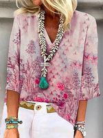 Casual V Neck Floral Shirt