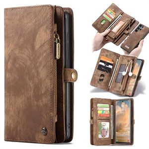 Caseme 2-in-1 Multifunctioneel Samsung Galaxy S22 Ultra 5G Portemonnee Hoesje - Bruin