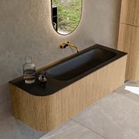Mondiaz KURVE 135 cm Onderkast Greeploos 1 Lade Met Deuren Oak, Wastafel Solid Surface Rechts Urban 0 Kraangaten Zonder Spiegel (KRVBGM135L1L1D0KR-Oak/Urb)