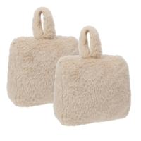 Home & Styling Fake Fur Deurstopper - 2x - 1 kg - beige - stof - gewicht - 7 x 17 cm - deurstop