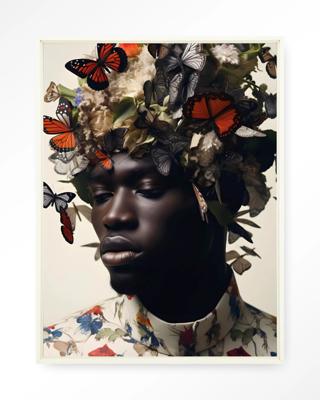 Urban Cotton Wandkleed 'Papillon' 145 x 190cm in Floating Frame - off white