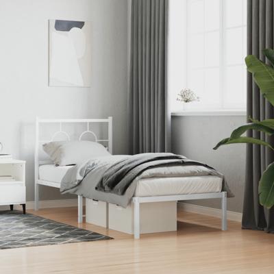 Bedframe met hoofdbord zonder matras metaal wit 75x190 cm