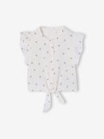 Blouse voor meisjes met mouwen met ruches vanille