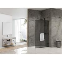 Van Rijn Products ST04 Vaste wand 8mm rookglas 99.5x200cm met 120cm stabilisatiestang en handdoekhouder Zwart mat ST04100KPHGR Van Rijn Products ST04 Vaste wand 8mm rookglas 99.5x200cm met 120cm stabilisatiestang en handdoekhouder Zwart mat ST04100KPHGR