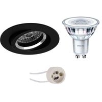 LED Spot Set - Pragmi Aerony Pro - GU10 Fitting - Inbouw Rond - Mat Zwart - Kantelbaar - Ø82mm - Philips - CorePro 840 36D - 3.5W - Natuurlijk Wit 4000K