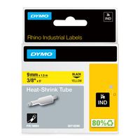 Labeltape Dymo Rhino 18054 krimpkous 9mmx1.5m zwart op geel - thumbnail