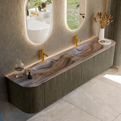 Badmeubel Mondiaz Kurve-Dlux | 200 cm | Meubelkleur Shadow | Wastafelkleur Sombra | Solid surface | Wasbak beide zijden spoelbak | 2 kraangaten