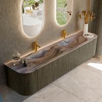 Badmeubel Mondiaz Kurve-Dlux | 200 cm | Meubelkleur Shadow | Wastafelkleur Sombra | Solid surface | Wasbak beide zijden spoelbak | 2 kraangaten