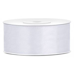 1x Witte satijnlint rol 2,5 cm x 25 meter cadeaulint verpakkingsmateriaal   -